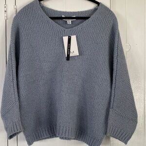 Magaschoni Supply Co. Scoop Neck Knit Sweater - Light Blue wool blend
